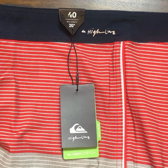 QUICKSILVER Swim Trunks Board Shorts Navy Grey Red Color Block Pattern Sz 40 NWT - Picture 4 of 6